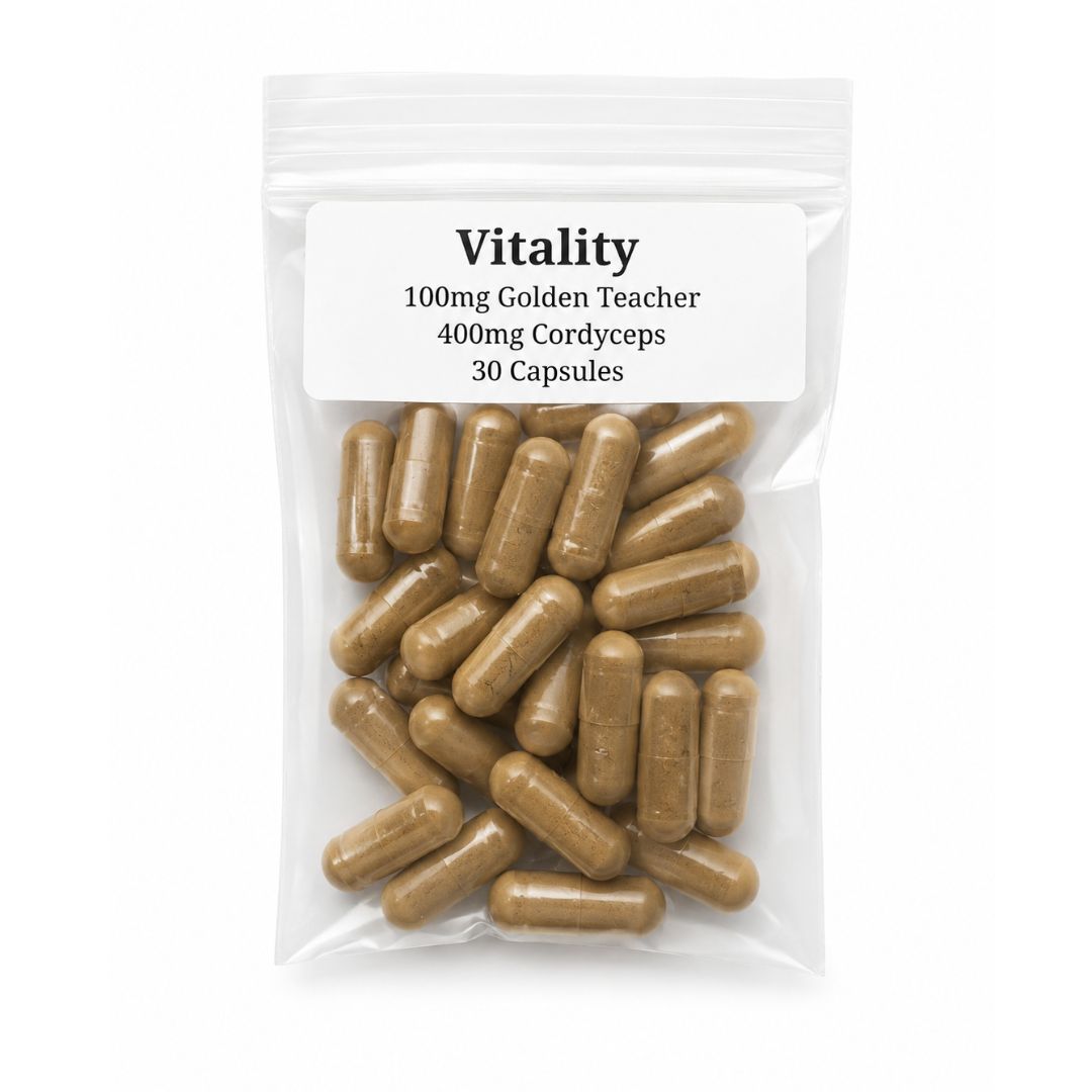 vitality capsules (100mg golden teacher, 400mg cordyceps) 30 capsules vitality capsules (100mg golden teacher, 400mg cordyceps) 30 capsules